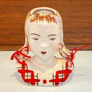 Vintage Wall Pocket Head Vase with JEAN little girl